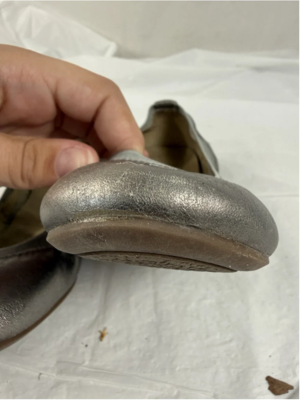 Tory Burch Womens Leather Ballet Flats Silver Sz 5